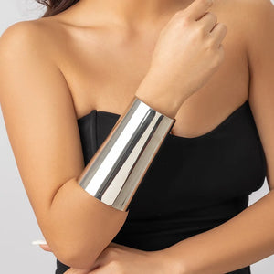 Punk Silver Metal Cuff Bangle Vintage Bracelet Wide Boho Jewelry