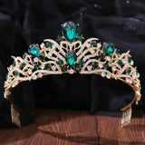 Baroque Queen Green Crystal Crown Bride Tiara Wedding Women Princess Headpiece