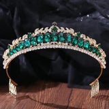 Baroque Queen Green Crystal Crown Bride Tiara Wedding Women Princess Headpiece