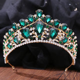 Baroque Queen Green Crystal Crown Bride Tiara Wedding Women Princess Headpiece