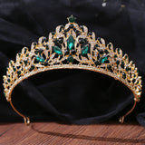 Baroque Queen Green Crystal Crown Bride Tiara Wedding Women Princess Headpiece