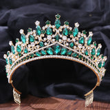Baroque Queen Green Crystal Crown Bride Tiara Wedding Women Princess Headpiece