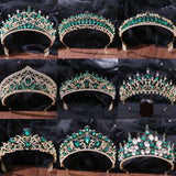 Baroque Queen Green Crystal Crown Bride Tiara Wedding Women Princess Headpiece