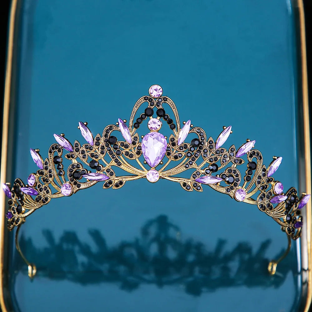 Baroque Princess Bridal Crown Purple Pink Crystal Tiara