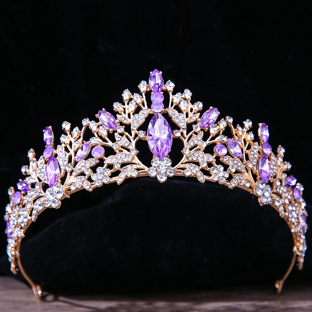 Baroque Princess Queen Bridal Crown Purple Crystal Tiara