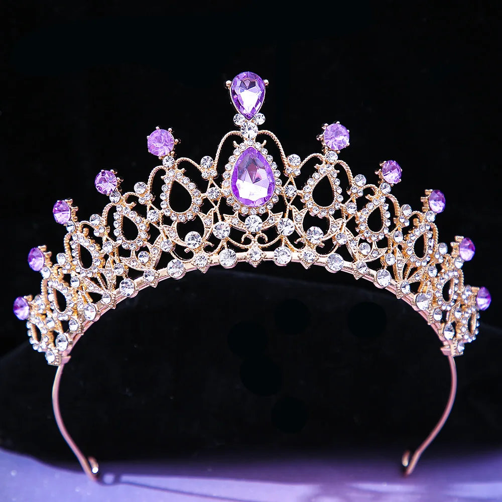 Baroque Princess Queen Bridal Crown Purple Crystal Tiara