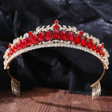 Baroque Vintage Red Crystal Crown Bride Tiara Wedding Princess Headpiece