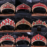 Baroque Vintage Red Crystal Crown Bride Tiara Wedding Princess Headpiece