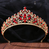 Baroque Vintage Red Crystal Crown Bride Tiara Wedding Princess Headpiece