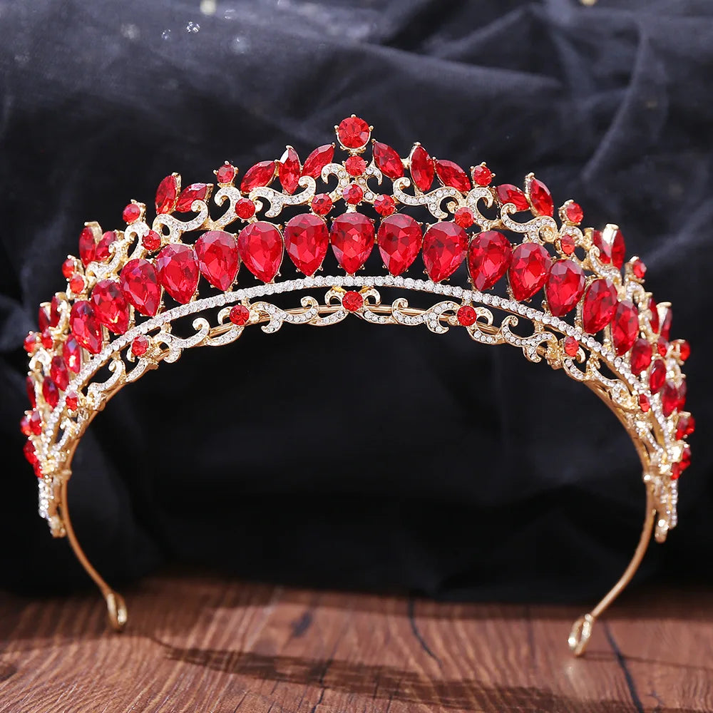 Baroque Vintage Red Crystal Crown Bride Tiara Wedding Princess Headpiece