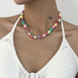 Bohemian Multicolor Resin Fruit Pendant Necklace for Women