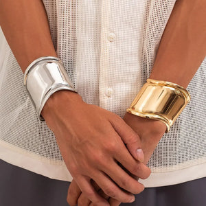 Bohemian Silver Metal Wide Cuff Bangles Vintage Punk Bracelets For Women
