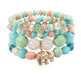 Bohemian Crystal Beads Bracelet Elephant Charm Elastic Rope Bracelet