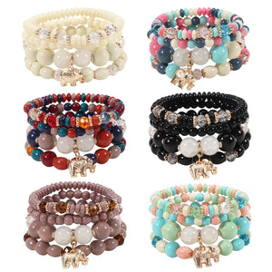 Bohemian Crystal Beads Bracelet Elephant Charm Elastic Rope Bracelet
