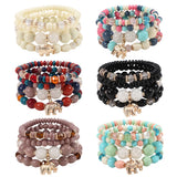 Bohemian Crystal Beads Bracelet Elephant Charm Elastic Rope Bracelet