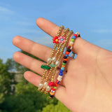 Boho Baroque Pearl Beads Strand Bracelet Multicolor Acrylic Flower Bracelet Set