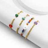 Boho Baroque Pearl Beads Strand Bracelet Multicolor Acrylic Flower Bracelet Set