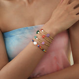Boho Baroque Pearl Beads Strand Bracelet Multicolor Acrylic Flower Bracelet Set