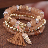 Bohemian Crystal Leaves Bracelet Ethnic Tassel Beads Wrap Bracelet