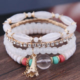 Bohemian Crystal Leaves Bracelet Ethnic Tassel Beads Wrap Bracelet