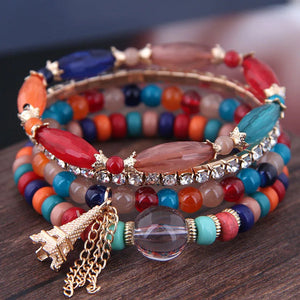 Bohemian Crystal Leaves Bracelet Ethnic Tassel Beads Wrap Bracelet