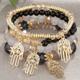 Bohemian Crystal Beads Strand Bracelet with Palm Charm