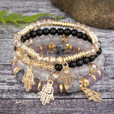 Bohemian Crystal Beads Strand Bracelet with Palm Charm