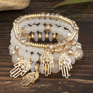Bohemian Crystal Beads Strand Bracelet with Palm Charm