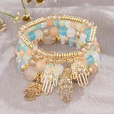 Bohemian Crystal Beads Strand Bracelet with Palm Charm