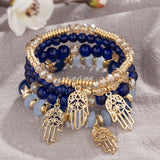 Bohemian Crystal Beads Strand Bracelet with Palm Charm