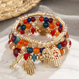 Bohemian Crystal Beads Strand Bracelet with Palm Charm