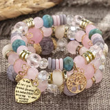 Pink Crystal Heart Charm Bracelet Ethnic Tree Of Life Wrap