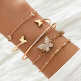 Boho Rhinestone Butterfly Bracelet Set Vintage Jewelry