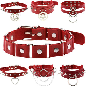 Punk Red PU Leather Pendant Necklace Harajuku Gothic Tassel Torques Necklace