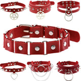 Punk Red PU Leather Pendant Necklace Harajuku Gothic Tassel Torques Necklace
