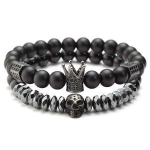 Crown Skull King Charm Bracelets CZ Beads His and Hers Bracelets