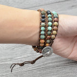 Boho Leather Multicolor Bracelet Natural Stone Beads Wrap Men Bracelets