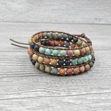 Boho Leather Multicolor Bracelet Natural Stone Beads Wrap Men Bracelets