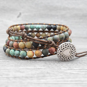 Boho Leather Multicolor Bracelet Natural Stone Beads Wrap Men Bracelets