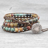 Boho Leather Multicolor Bracelet Natural Stone Beads Wrap Men Bracelets