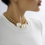 Big Pearl Rhinestone Necklace For Women Girls Gift Choker