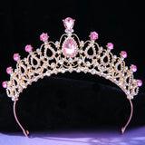 Bridal Pink Crystal Girls Tiara Crown For Women Princess Queen Rhinestone Crown 