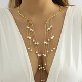Pearl Long Tassel Torques Chain Collar Necklace Jewelry