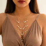 Long Tassel Torques Necklace Pearl Choker Statement Collar Chain Jewelry