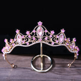 Pink Crystal Crown Hair Jewelry Tiara Rhinestone Girls Party Wedding