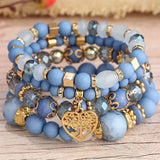 Bohemian Multicolor Crystal Beads Strand Bracelet with Heart Tree Of Life Charm