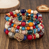 Bohemian Multicolor Crystal Beads Strand Bracelet with Heart Tree Of Life Charm