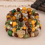 Bohemian Multicolor Crystal Beads Strand Bracelet with Heart Tree Of Life Charm