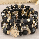 Bohemian Multicolor Crystal Beads Strand Bracelet with Heart Tree Of Life Charm