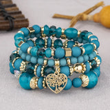 Bohemian Multicolor Crystal Beads Strand Bracelet with Heart Tree Of Life Charm